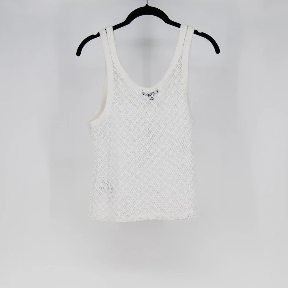 NEW J. Crew Crochet Knit Semi Sheer Scoop Neck Sleeveless Tank top White Large